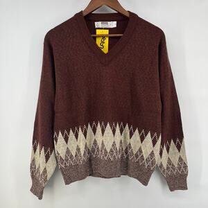 Vintage NWT 1970s Montgomery Ward Brown Nordic sweater size XXL